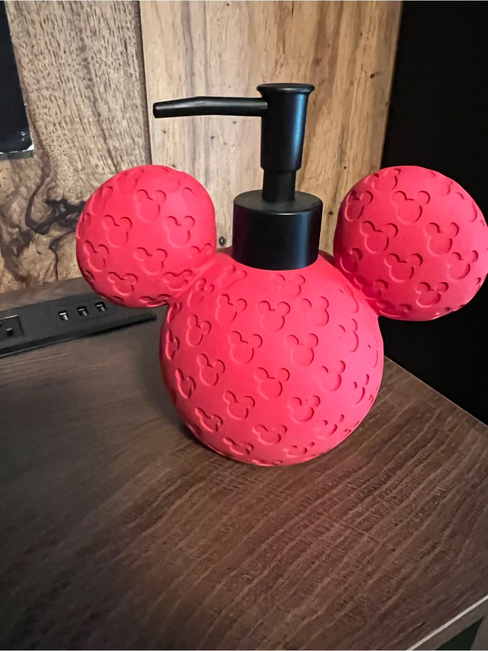 Disney Red Mickey Mouse Ear Lotion/Soap Dispenser Embossed with Mickey Heads